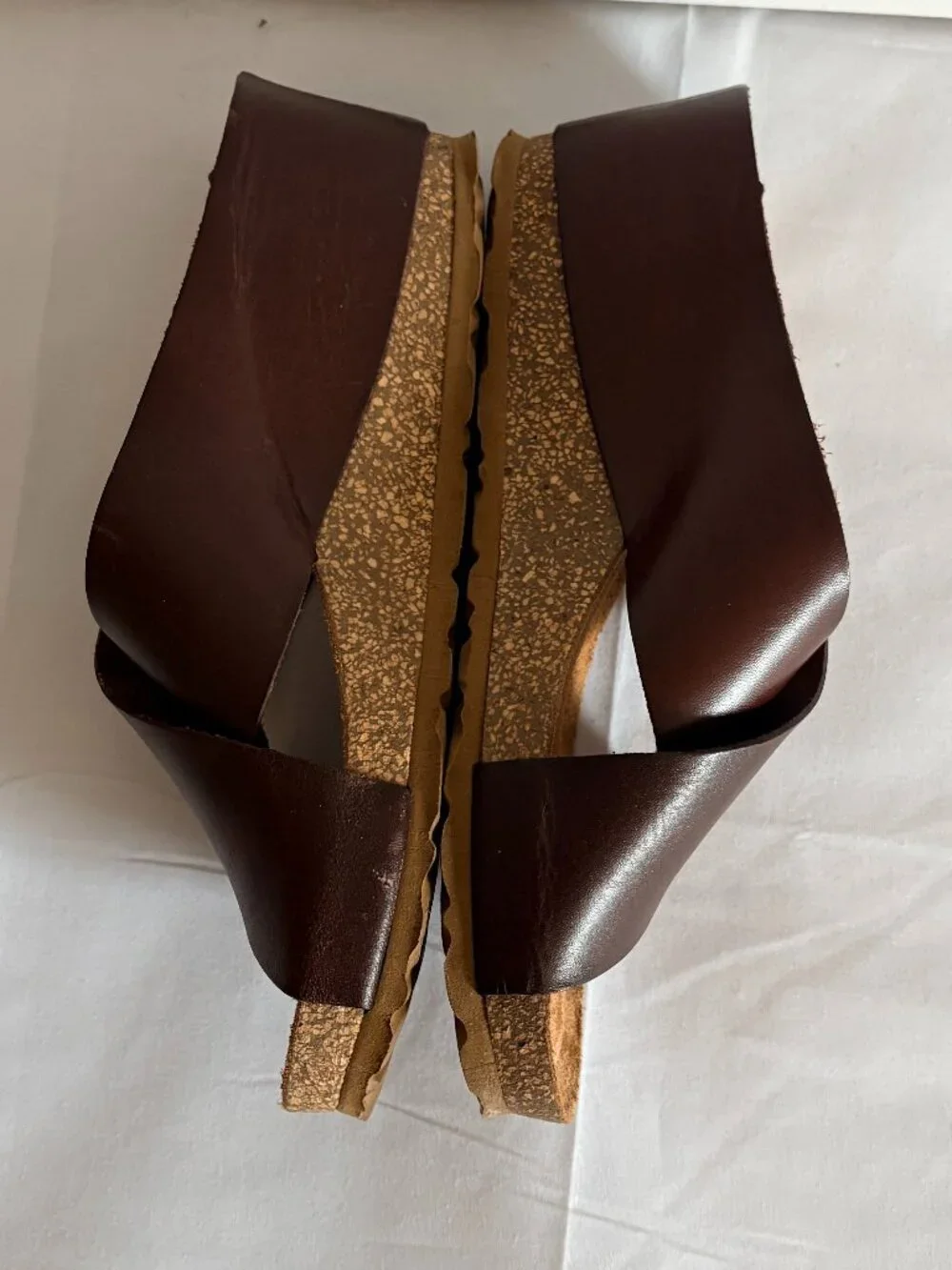 Yokono Spain Brown Leather Cross Over Strap Slide Boho Cork Wedge Sandle Sz 8